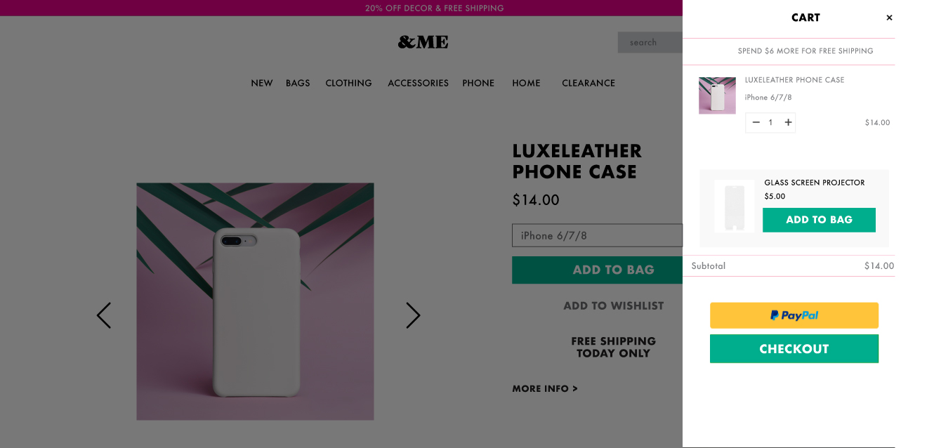 Checkout optimization example - slide-out cart