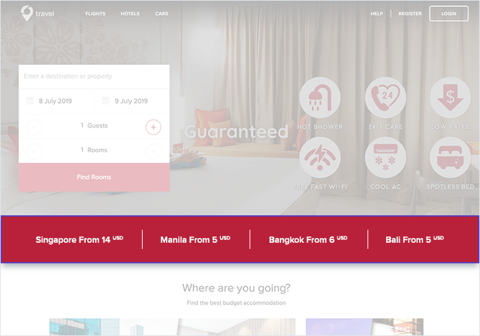 Mostrar destinos personalizados en la página de inicio para fomentar las reservas