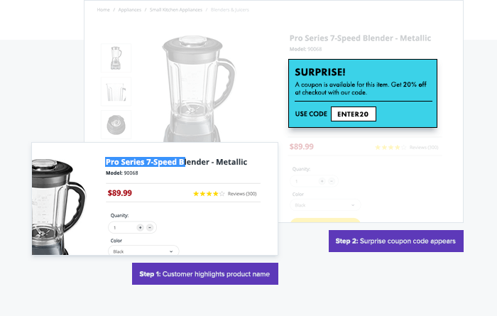 A real example from one of Germany’s leading household appliances retailers on how they have surfaced a secret surprise coupon for consumers who were highlighting the product name.