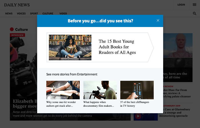 Triggering overlays for users displaying exit-intent with relevant recommendations
